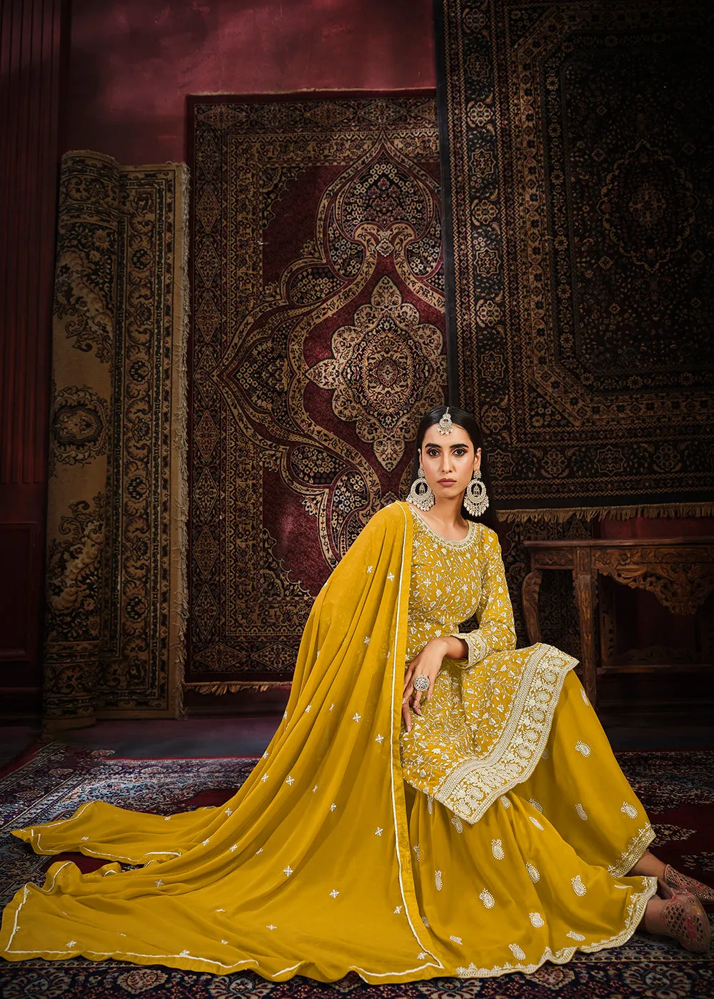 Festive Yellow Color Faux Georgette Palazzo Salwar Suit