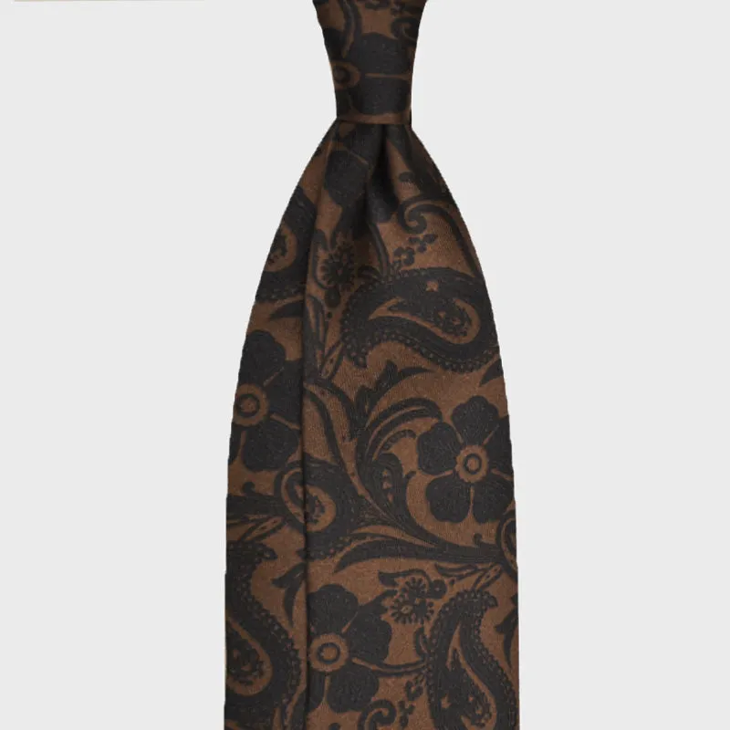 F.Marino Handmade Silk Tie 3-Fold Liberty Garden | Brown