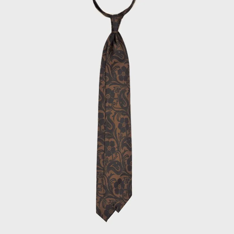 F.Marino Handmade Silk Tie 3-Fold Liberty Garden | Brown