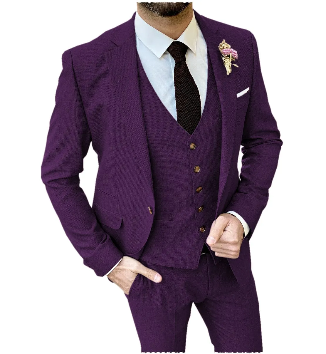 Formal Flat 3 Pieces Mens Suit Notch Lapel Blazer (Blazer vest Pants)