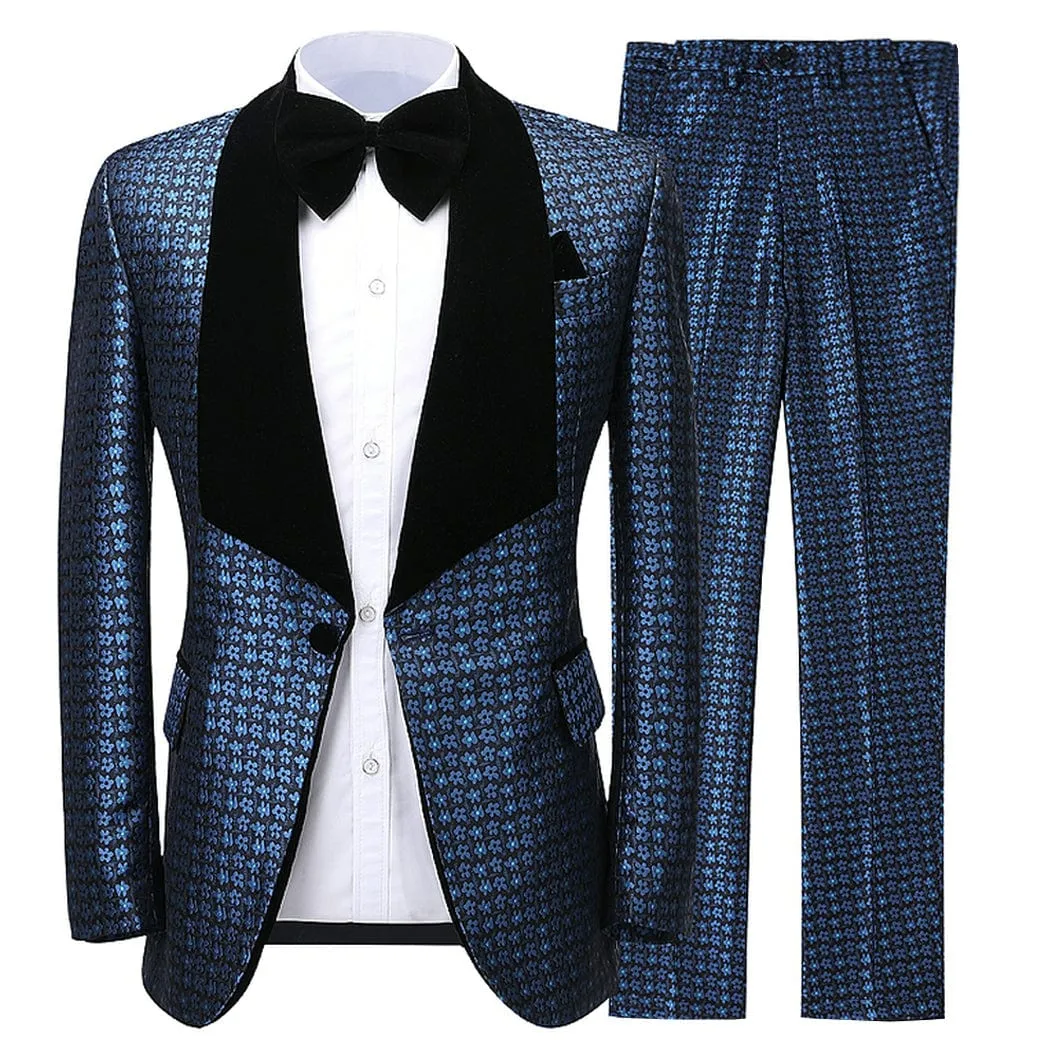 Formal Men's Suit Patterned Peak lapel 2 Piece Business Tuxedos (Blazer Pants)