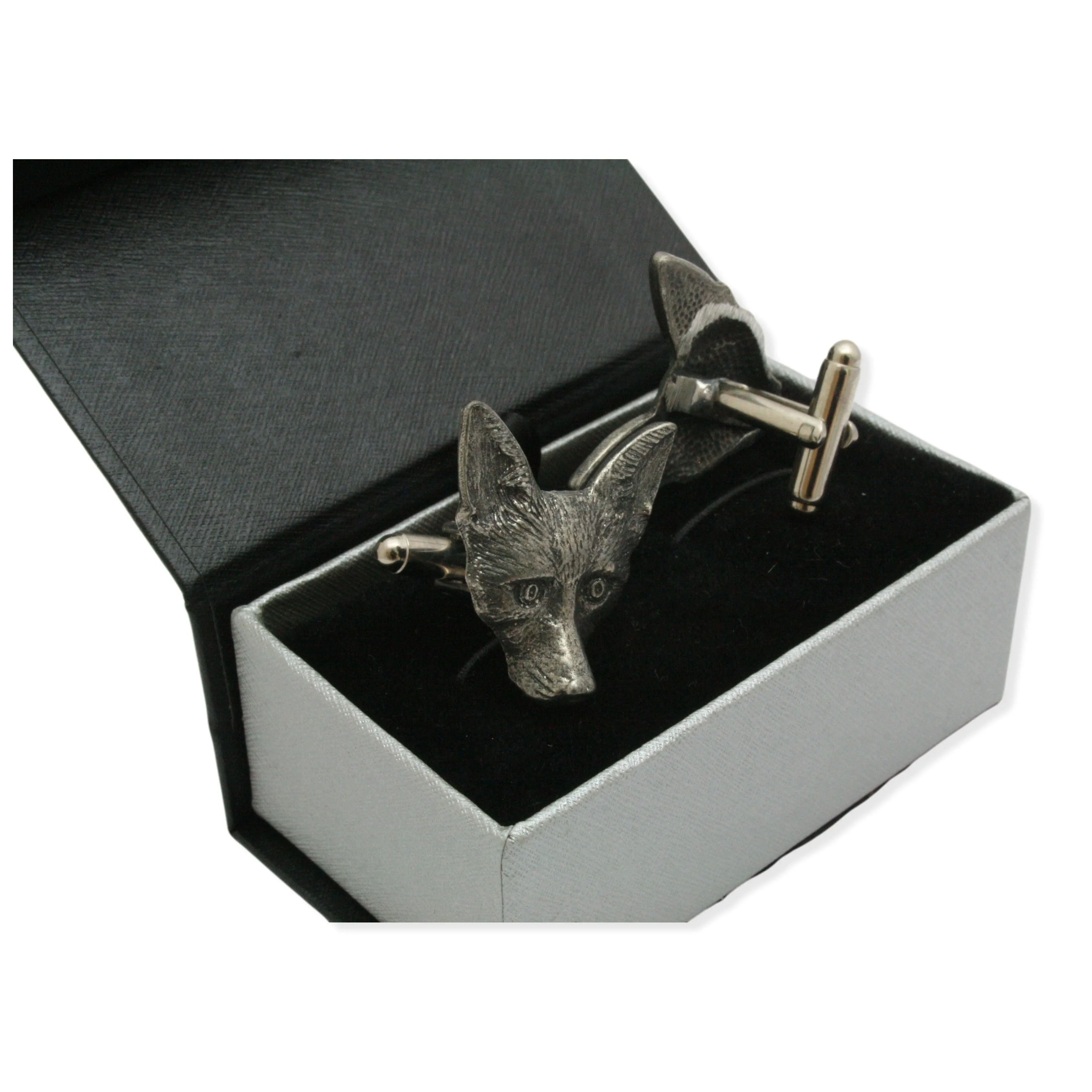 Fox Head Pewter Cufflinks Hunting Gift