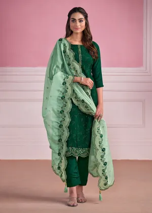 Green Chinnon Chiffon Chikankari Embroidered Wedding Salwar Suit