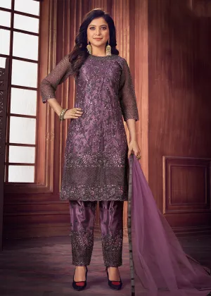 Indian Designer Lilac Net Pant Style Salwar Suit