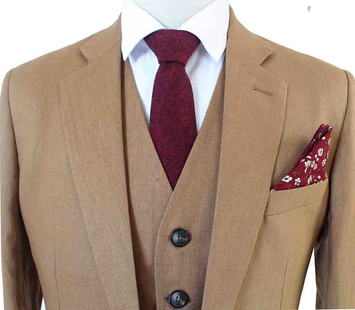 LIGHT BROWN 3 PIECE LINEN SUIT