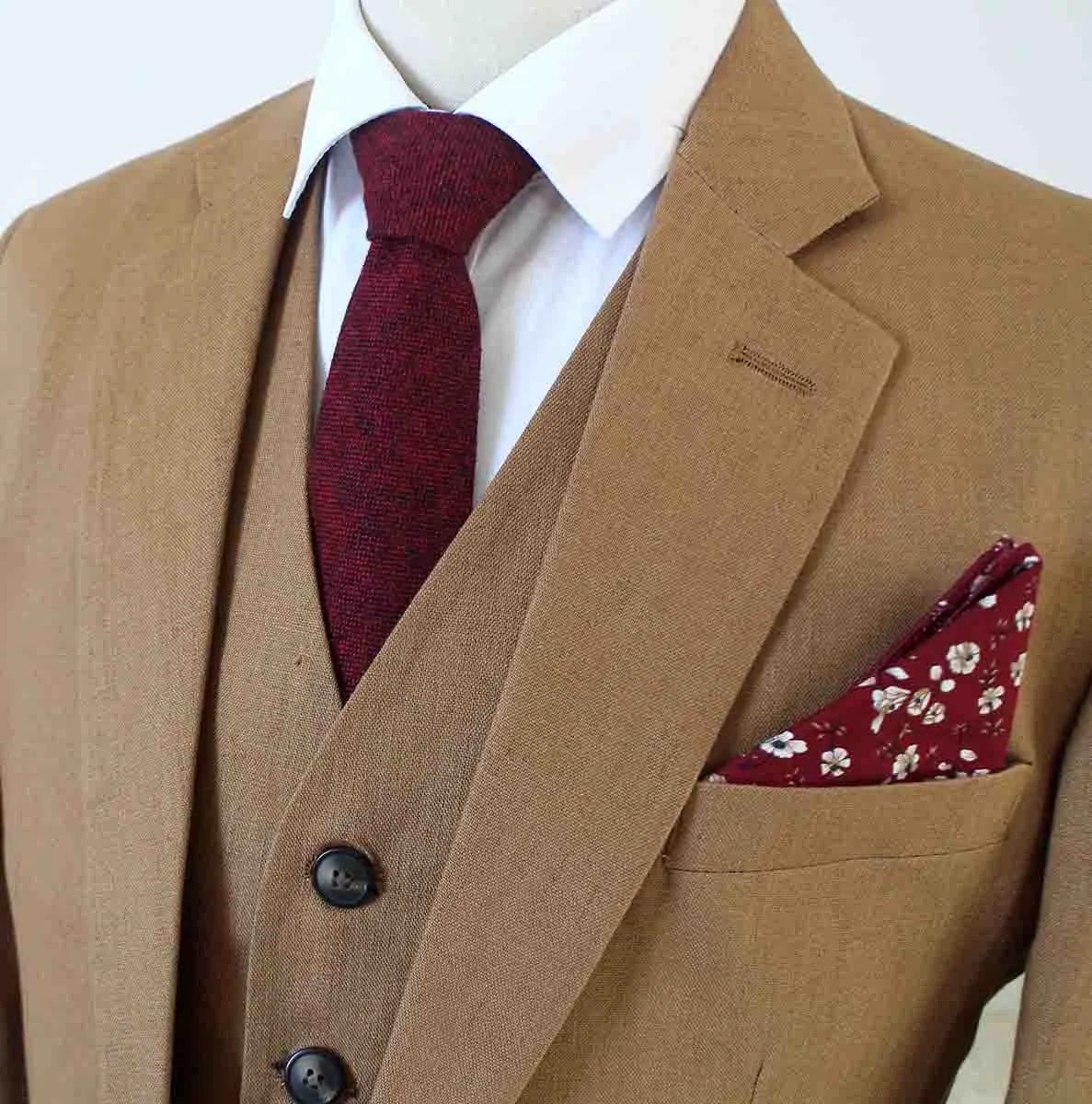 LIGHT BROWN 3 PIECE LINEN SUIT