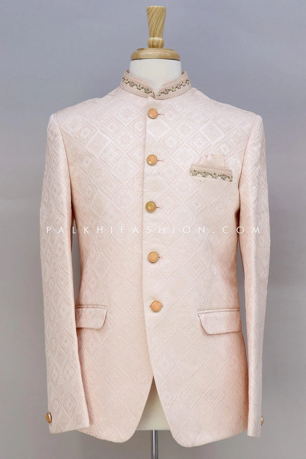 Light Peach Jodhpuri Suit With Chikankari Work