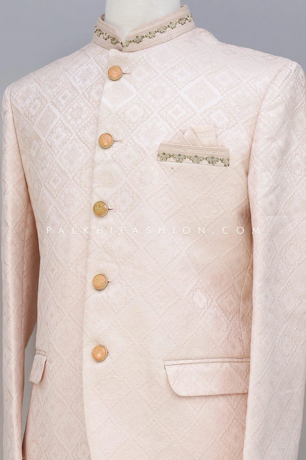 Light Peach Jodhpuri Suit With Chikankari Work