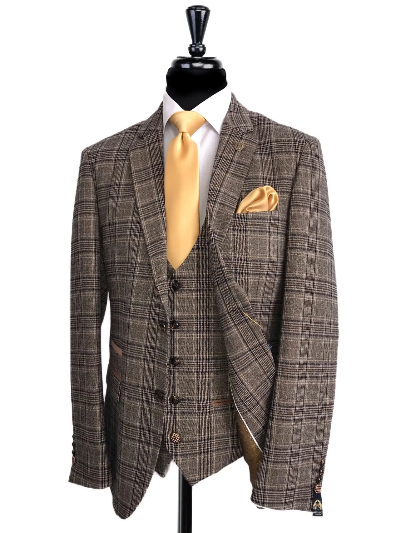 MARC DARCY Enzo Tan Check 3 Piece Suit