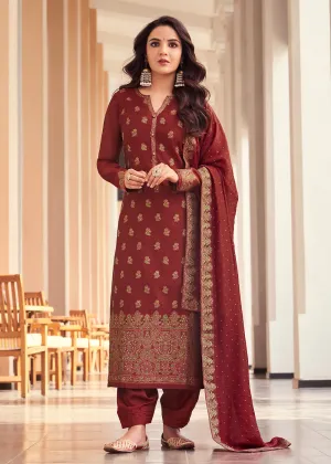 Maroon Jacquard Embordered Festive Pant Salwar Suit