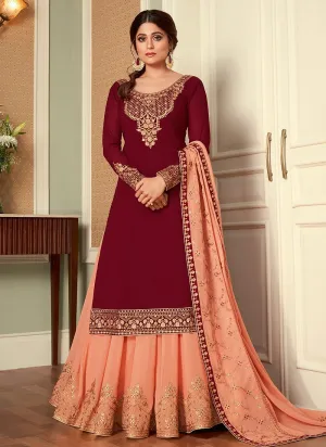 Maroon Lehenga Suit featuring Shamita Shetty