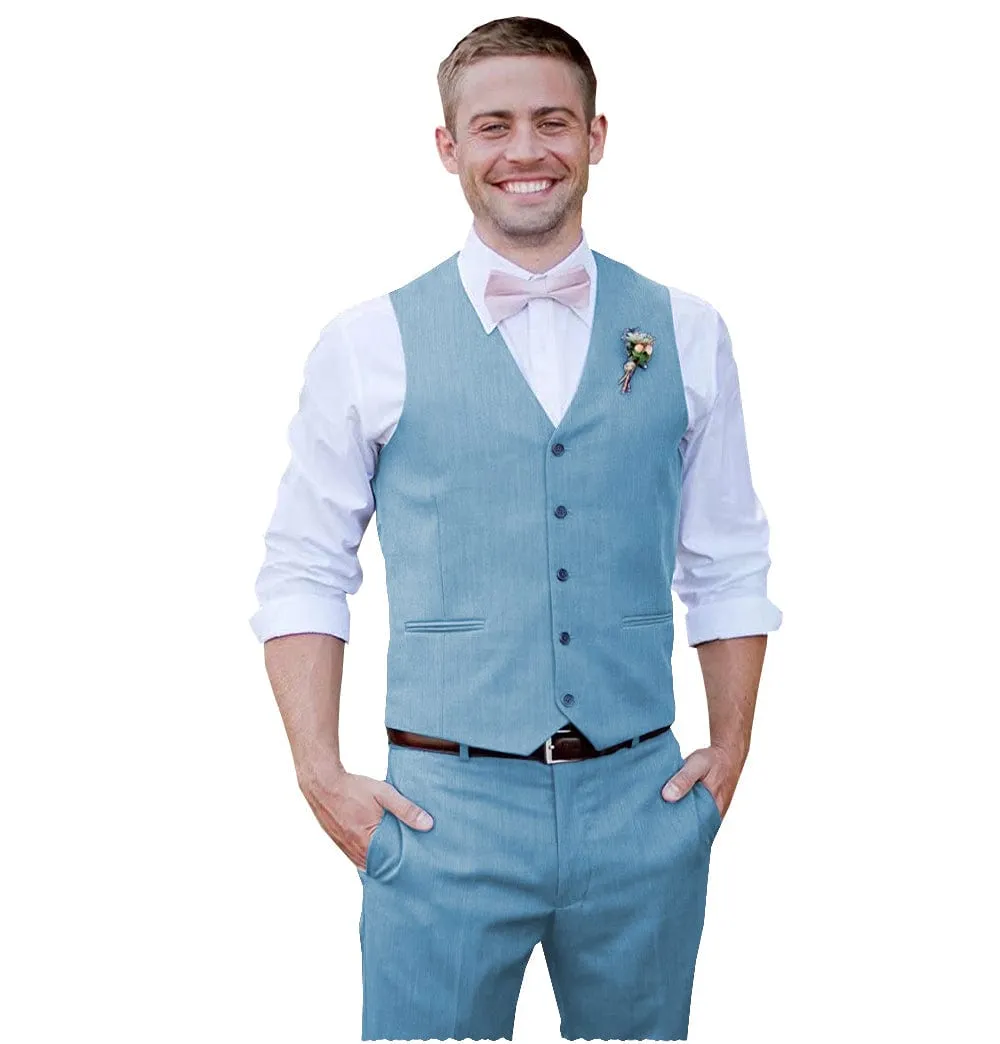 Men 2 Piece Linen Suits Groomsmen Tuxedos Prom Vest and Pants Set