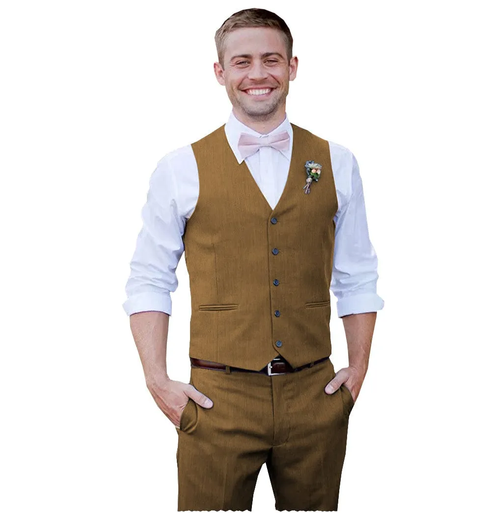 Men 2 Piece Linen Suits Groomsmen Tuxedos Prom Vest and Pants Set