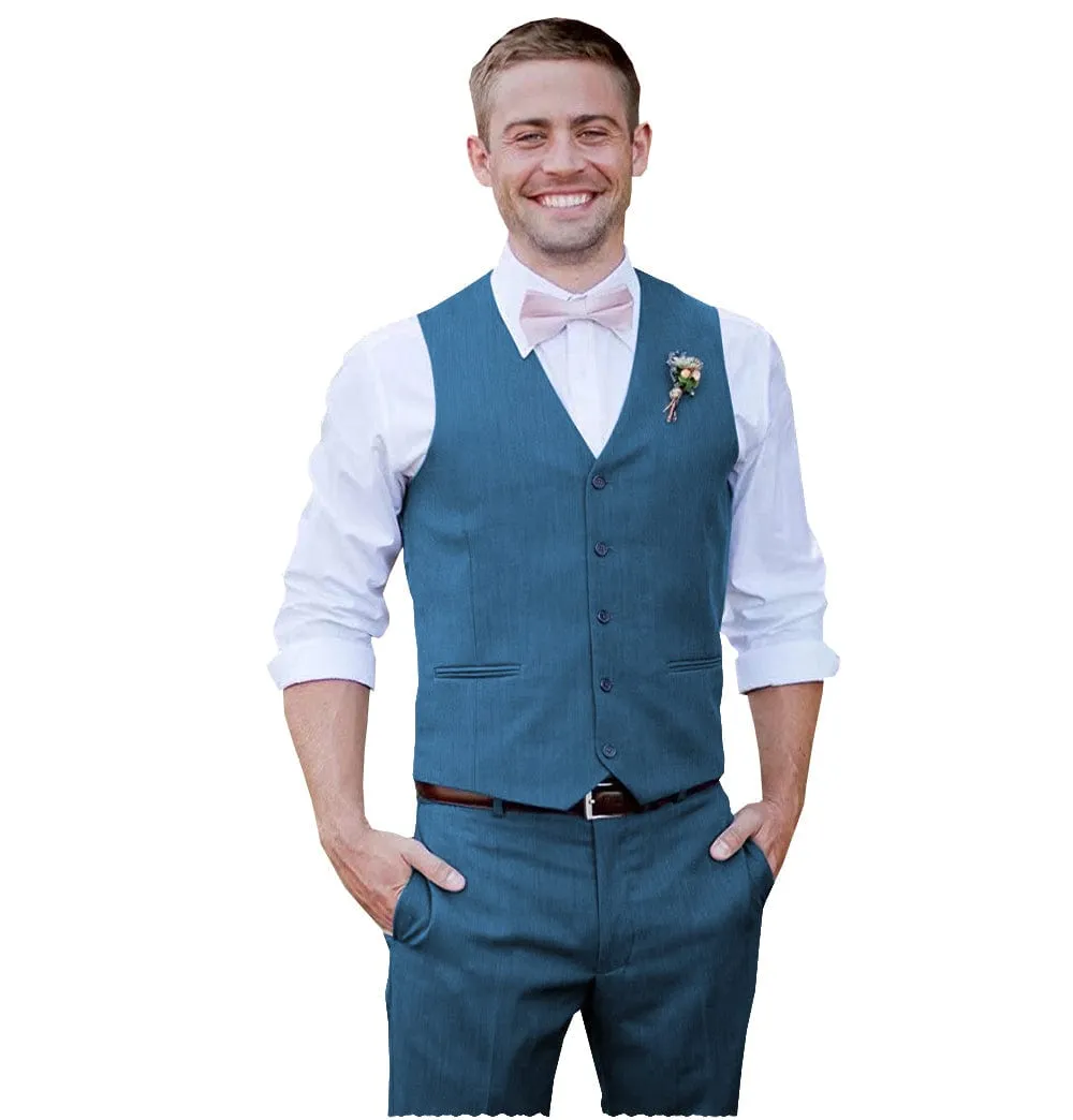 Men 2 Piece Linen Suits Groomsmen Tuxedos Prom Vest and Pants Set