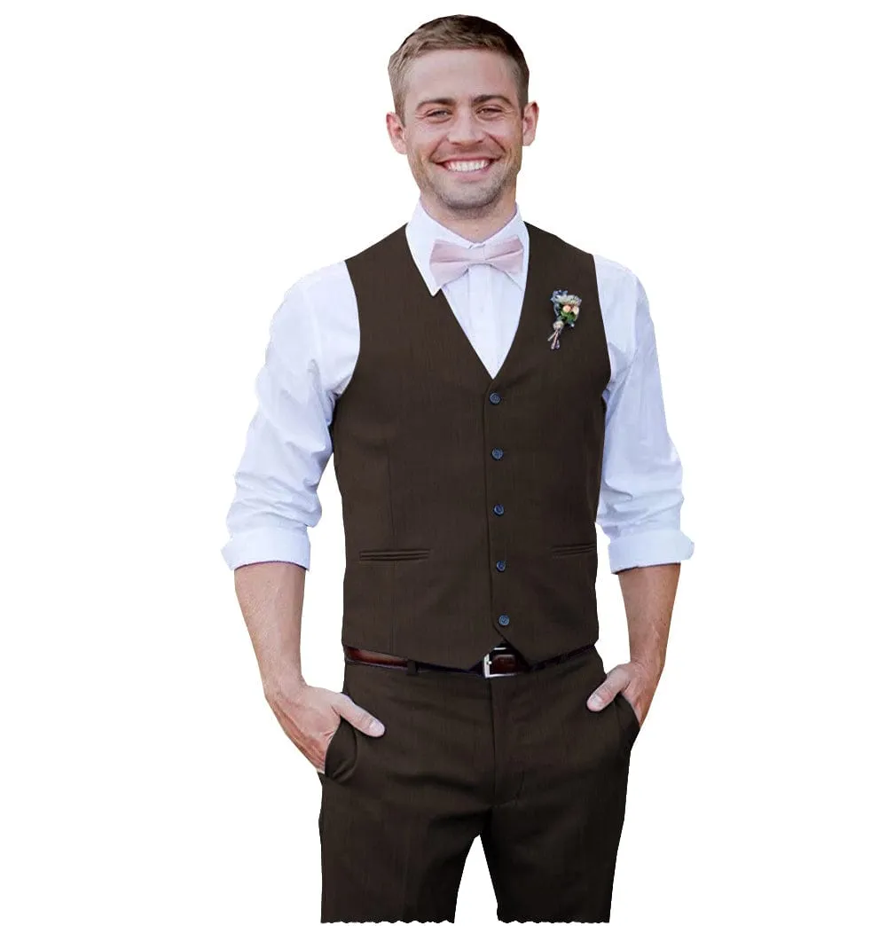 Men 2 Piece Linen Suits Groomsmen Tuxedos Prom Vest and Pants Set