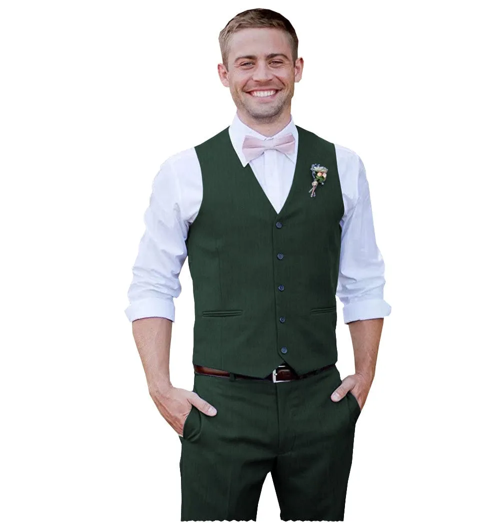 Men 2 Piece Linen Suits Groomsmen Tuxedos Prom Vest and Pants Set