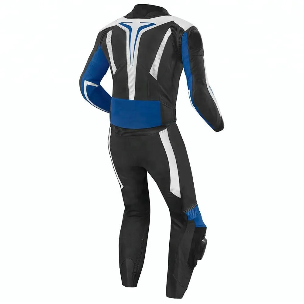 MEN MOTORCYCLE LEATHER RACING BLUE/BLACK SUIT