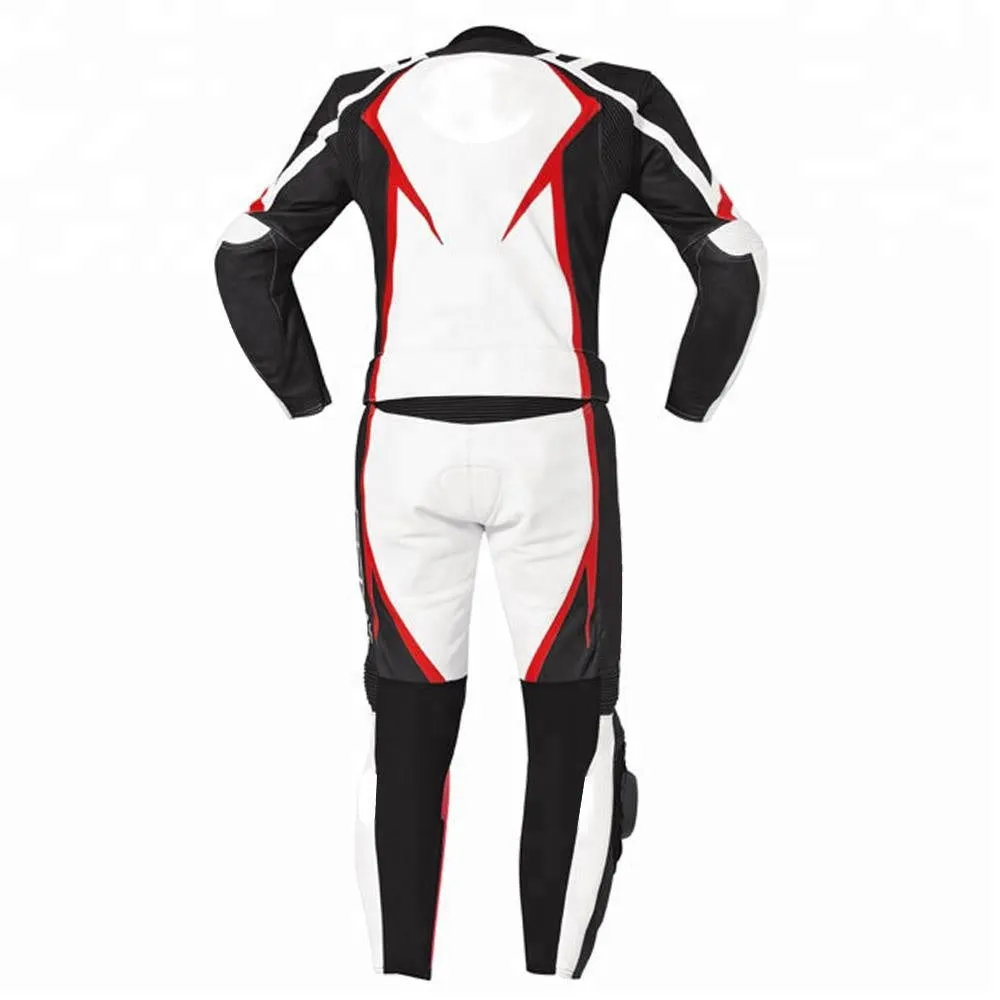 MEN MOTORCYCLE LEATHER RACING WHITE/RED SUIT