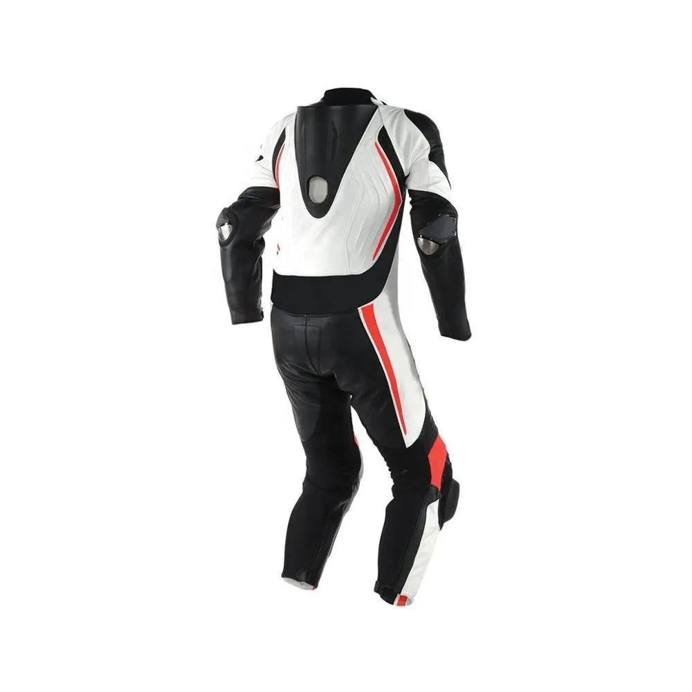 MEN RED AND WHITE MOTORCYCLE LEATHER RACING SUIT