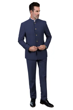 Men's 2 Piece Stand-up Collar With Metal Clasp Classic Fit vintage Suit