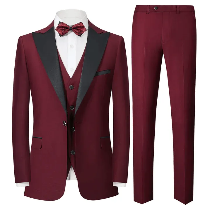 Men's 3-Piece One Button Peak lapel Slim Fit Suit For Wedding Or Party (Blazer vest Pants)