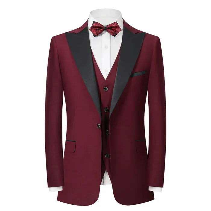 Men's 3-Piece One Button Peak lapel Slim Fit Suit For Wedding Or Party (Blazer vest Pants)