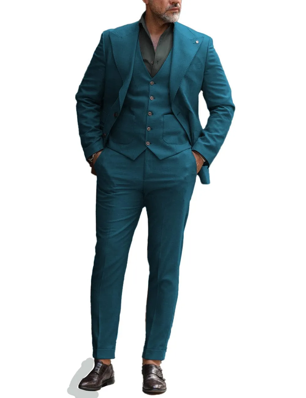 Men's 3 Piece Slim Fit Peak Lapel Suit for Graduation (Blazer Vest Pants)