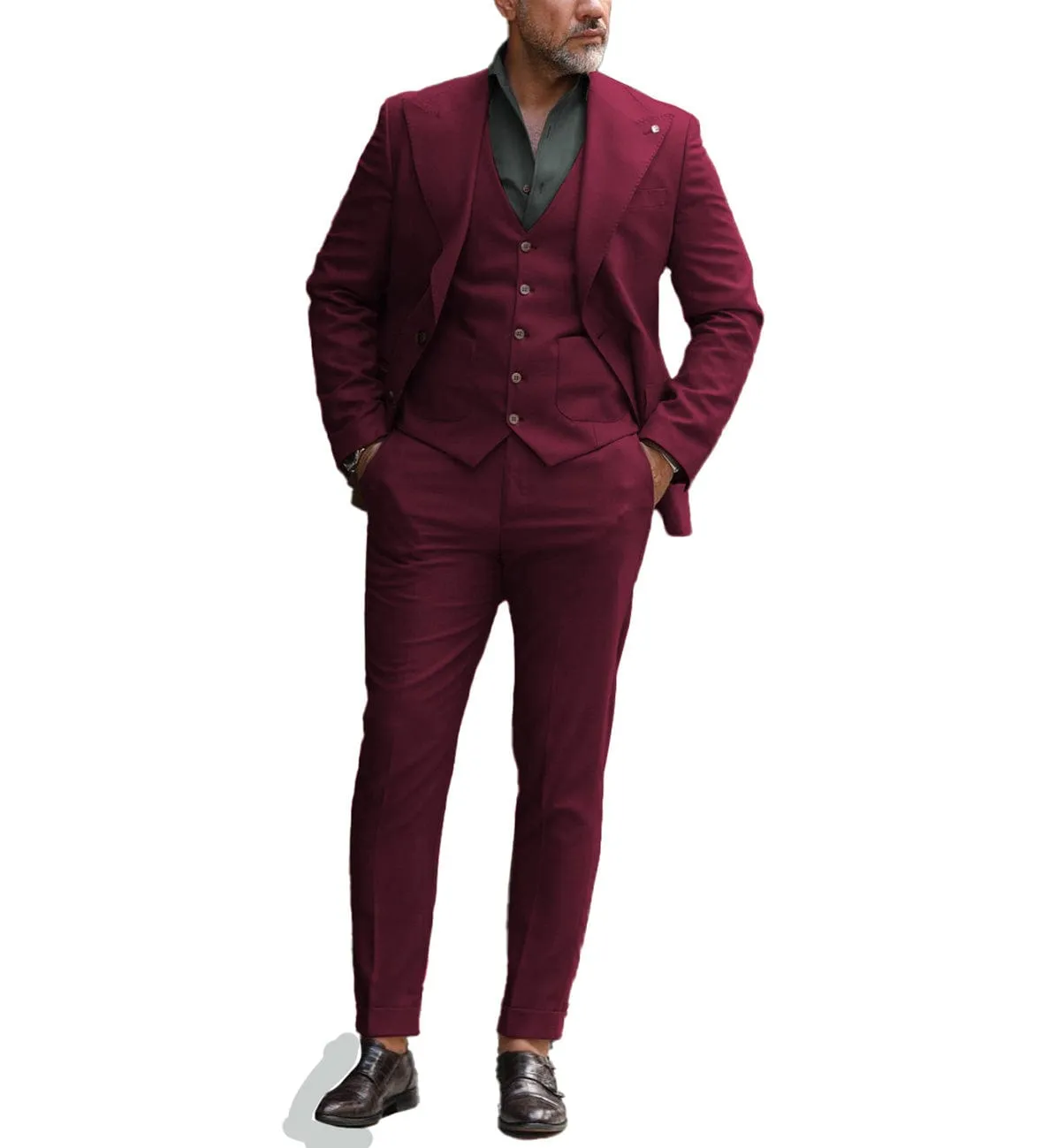 Men's 3 Piece Slim Fit Peak Lapel Suit for Graduation (Blazer Vest Pants)