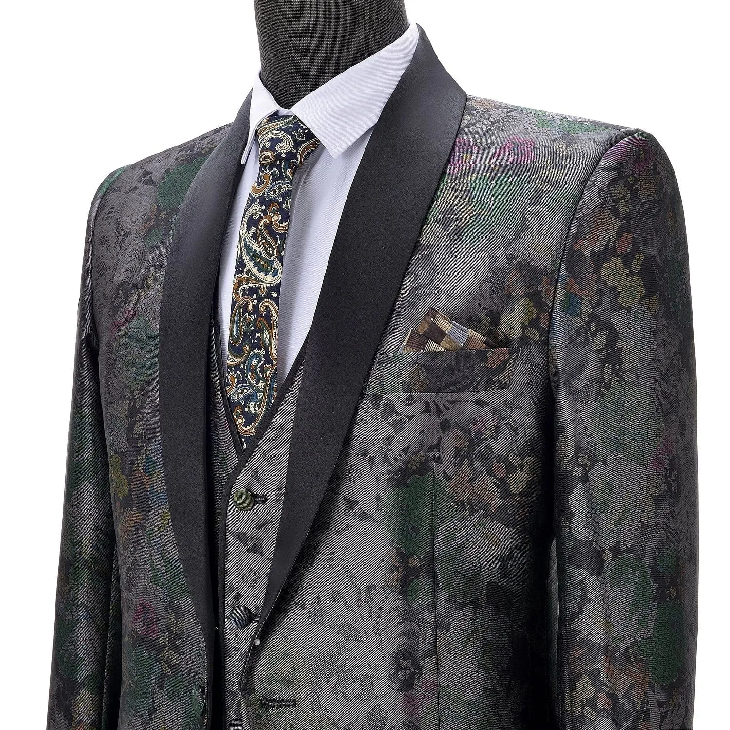 Men's 3 Pieces Patterned Peak Lapel Floral Tuxedos Wedding(Blazer vest Pants)