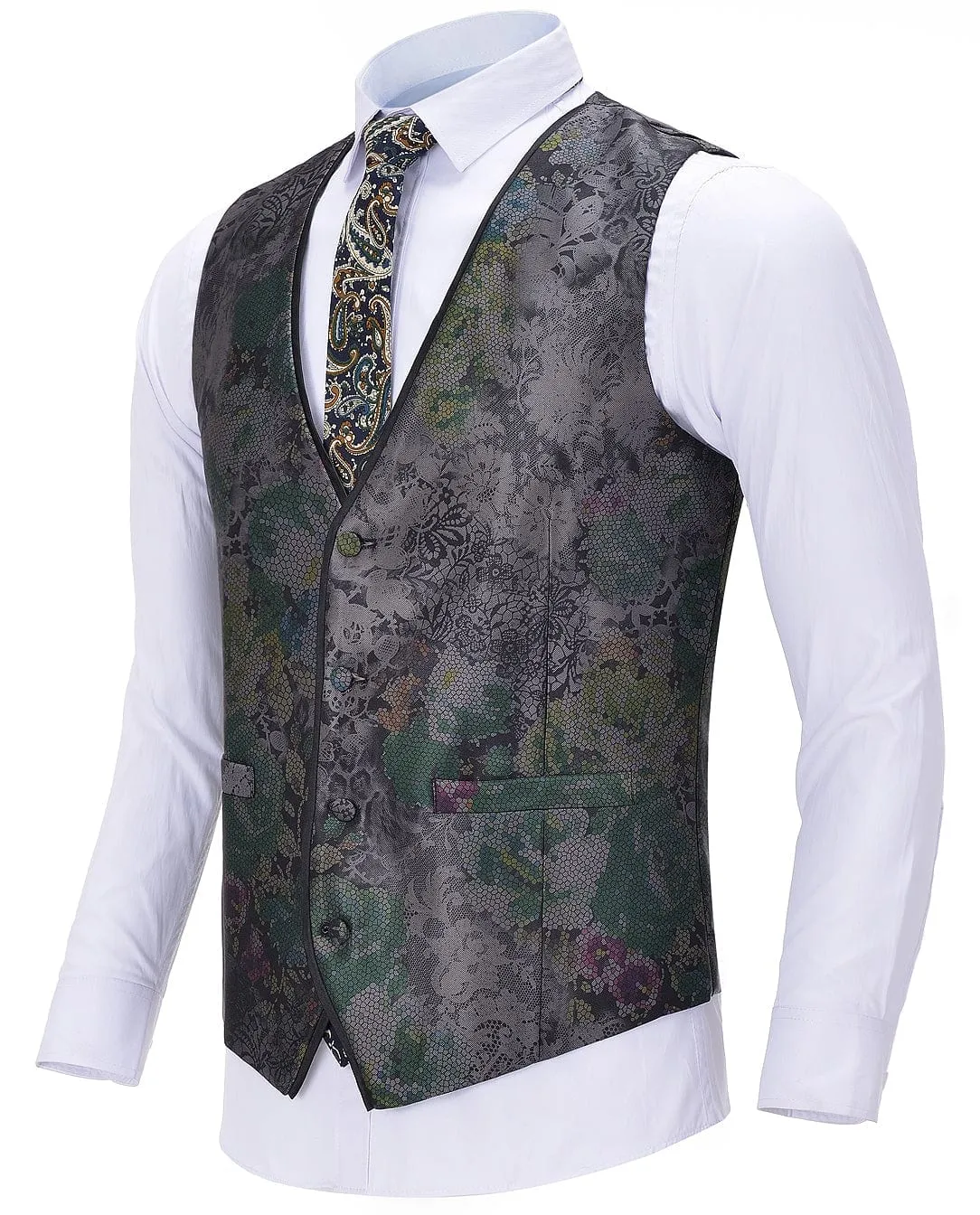 Men's 3 Pieces Patterned Peak Lapel Floral Tuxedos Wedding(Blazer vest Pants)