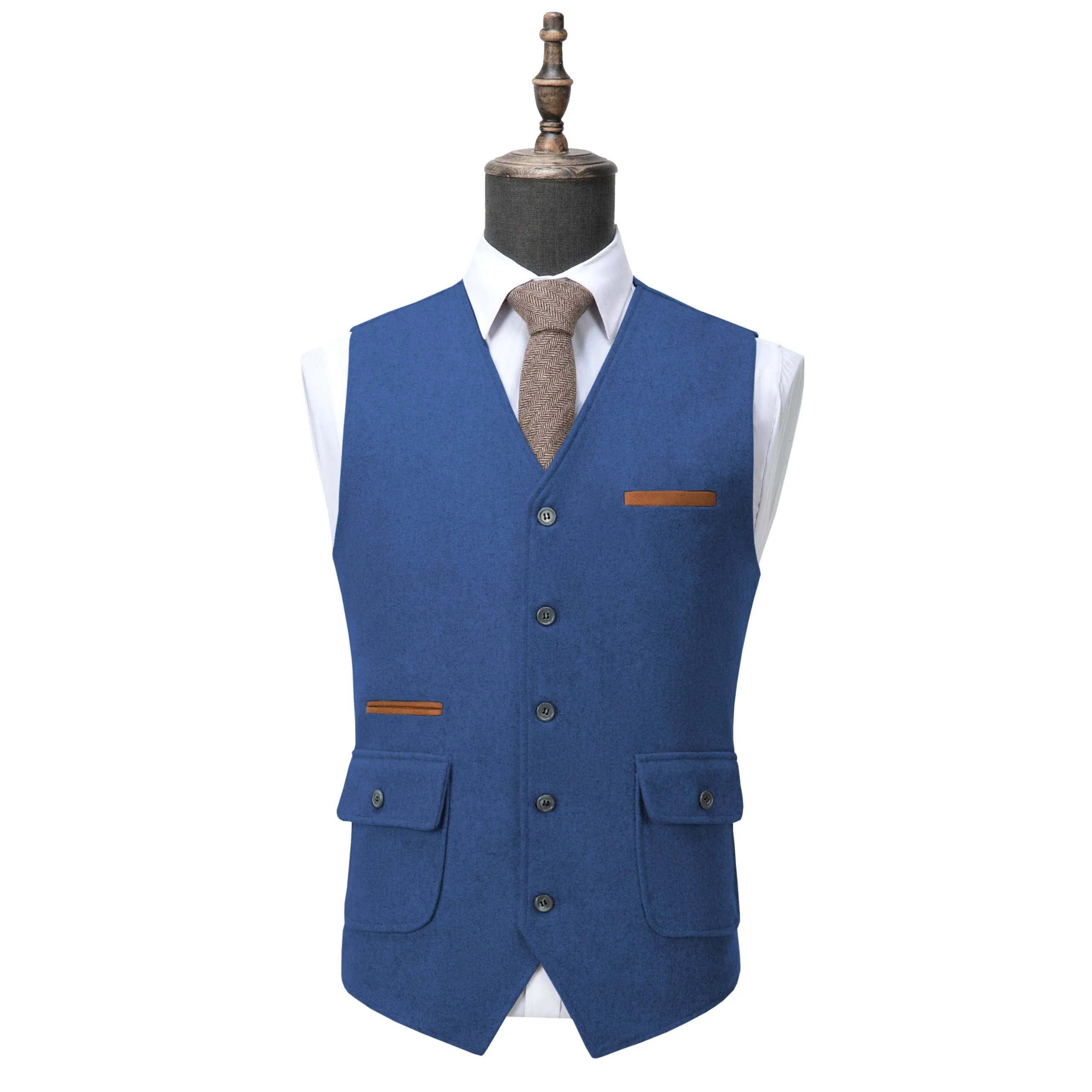 Men's Business V Neck Tweed Classic Flat Waistcoat