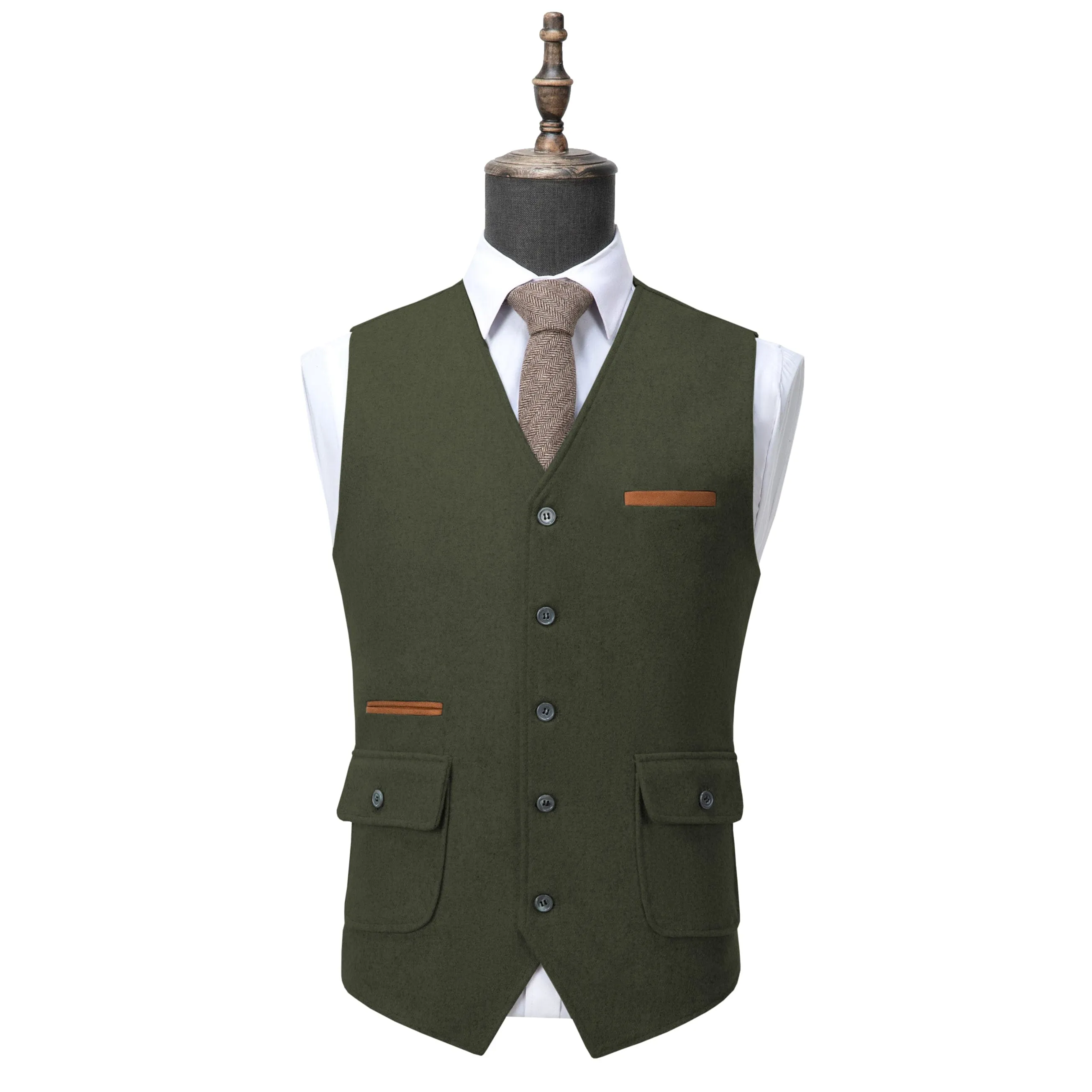 Men's Business V Neck Tweed Classic Flat Waistcoat