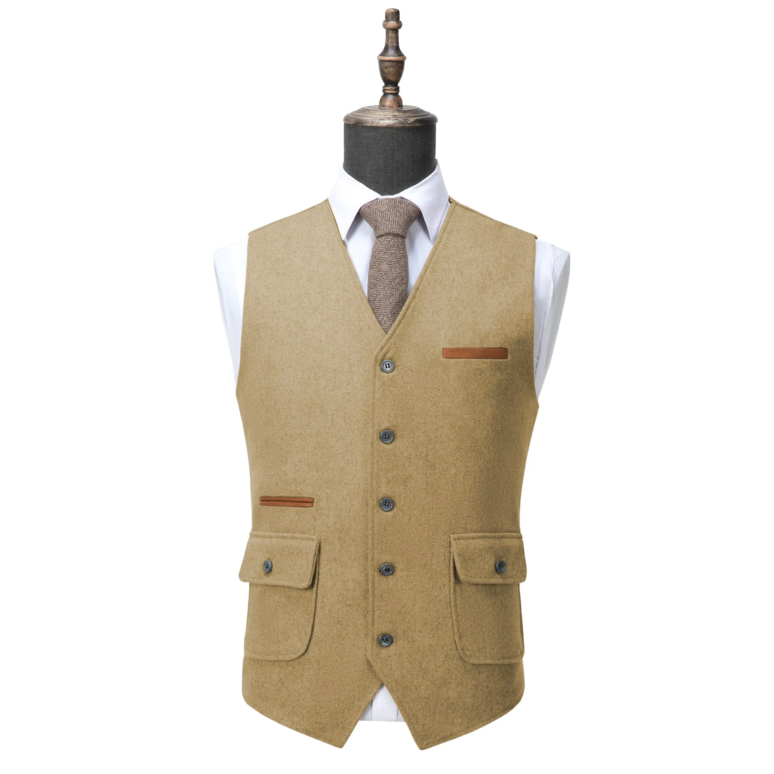 Men's Business V Neck Tweed Classic Flat Waistcoat