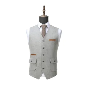 Men's Business V Neck Tweed Classic Flat Waistcoat