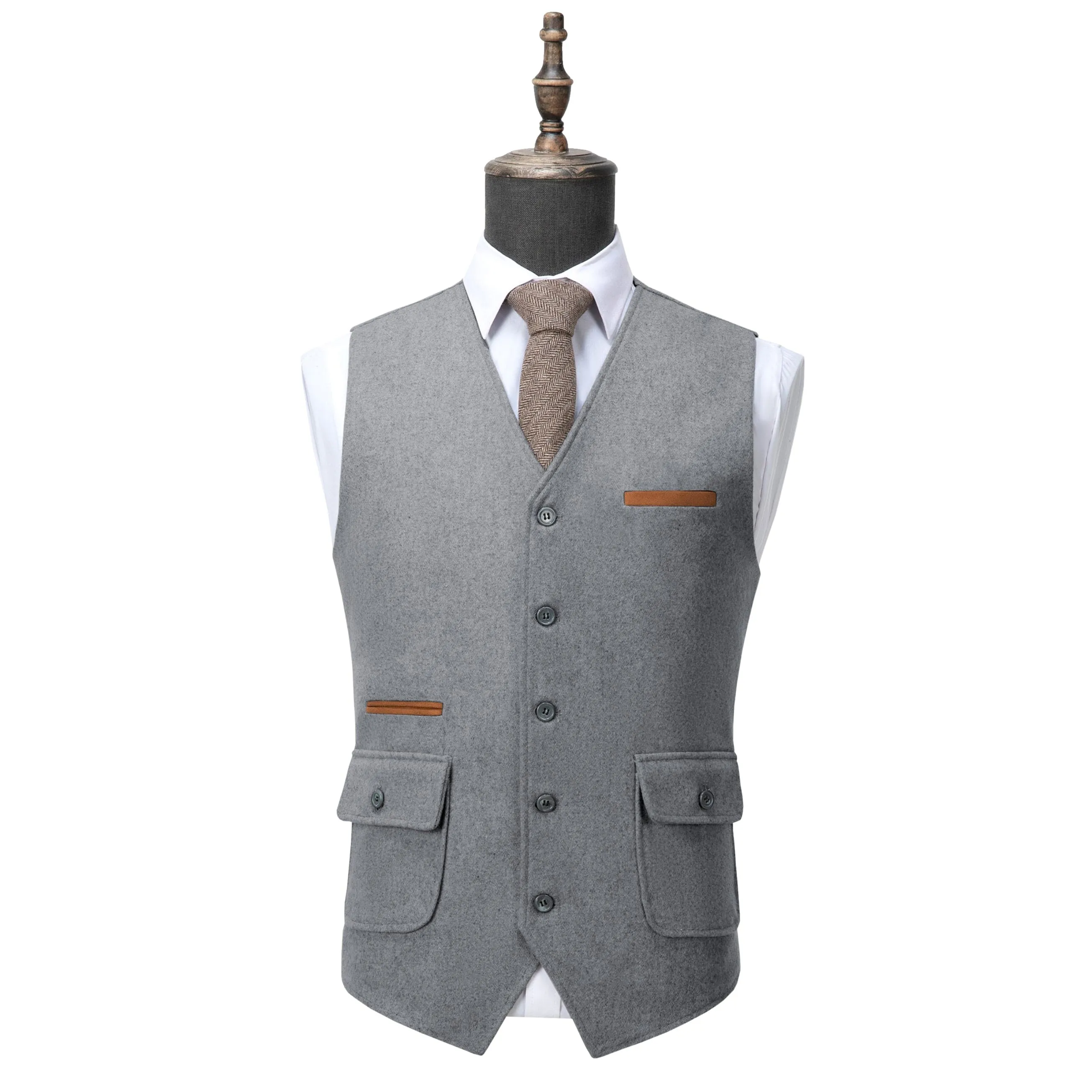 Men's Business V Neck Tweed Classic Flat Waistcoat