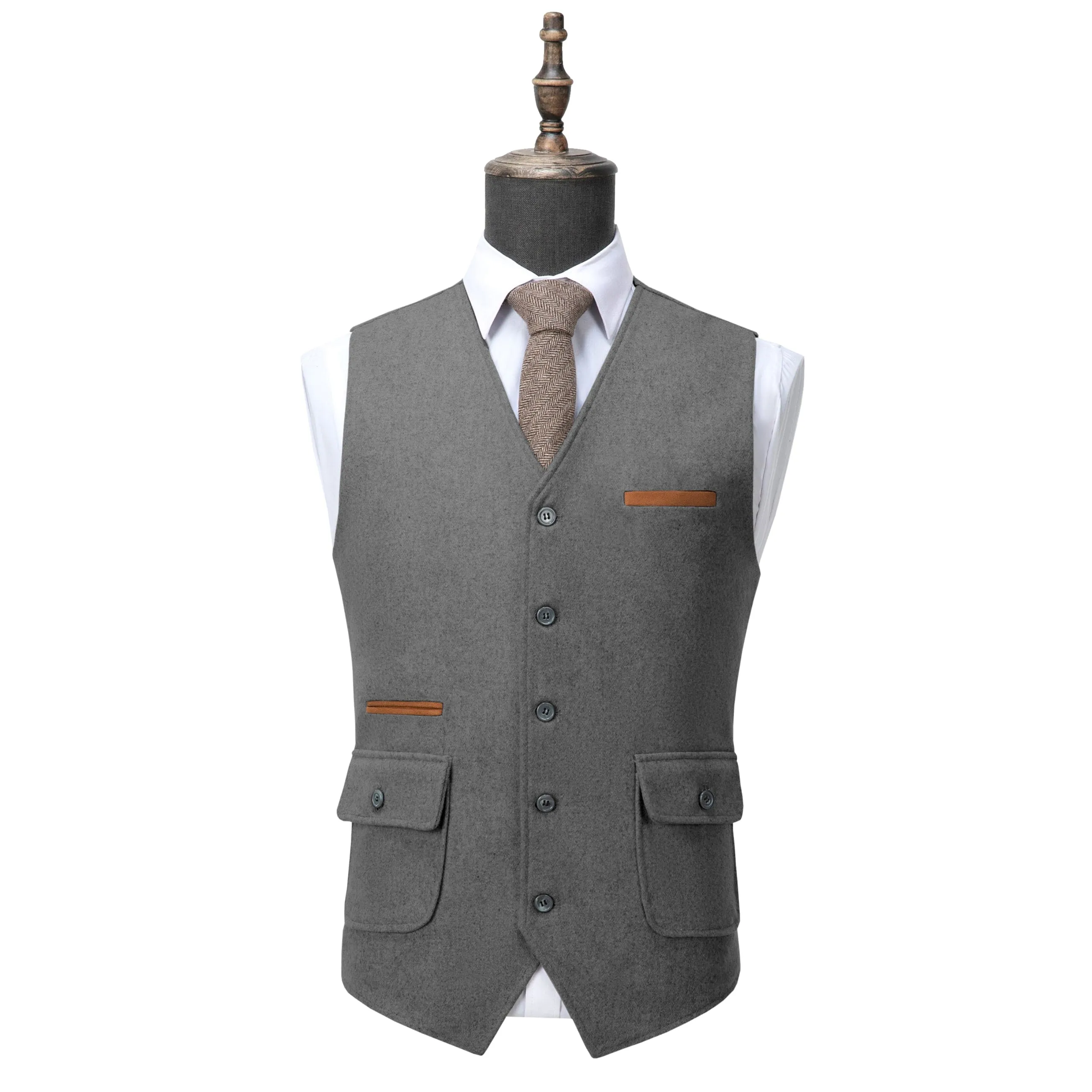 Men's Business V Neck Tweed Classic Flat Waistcoat