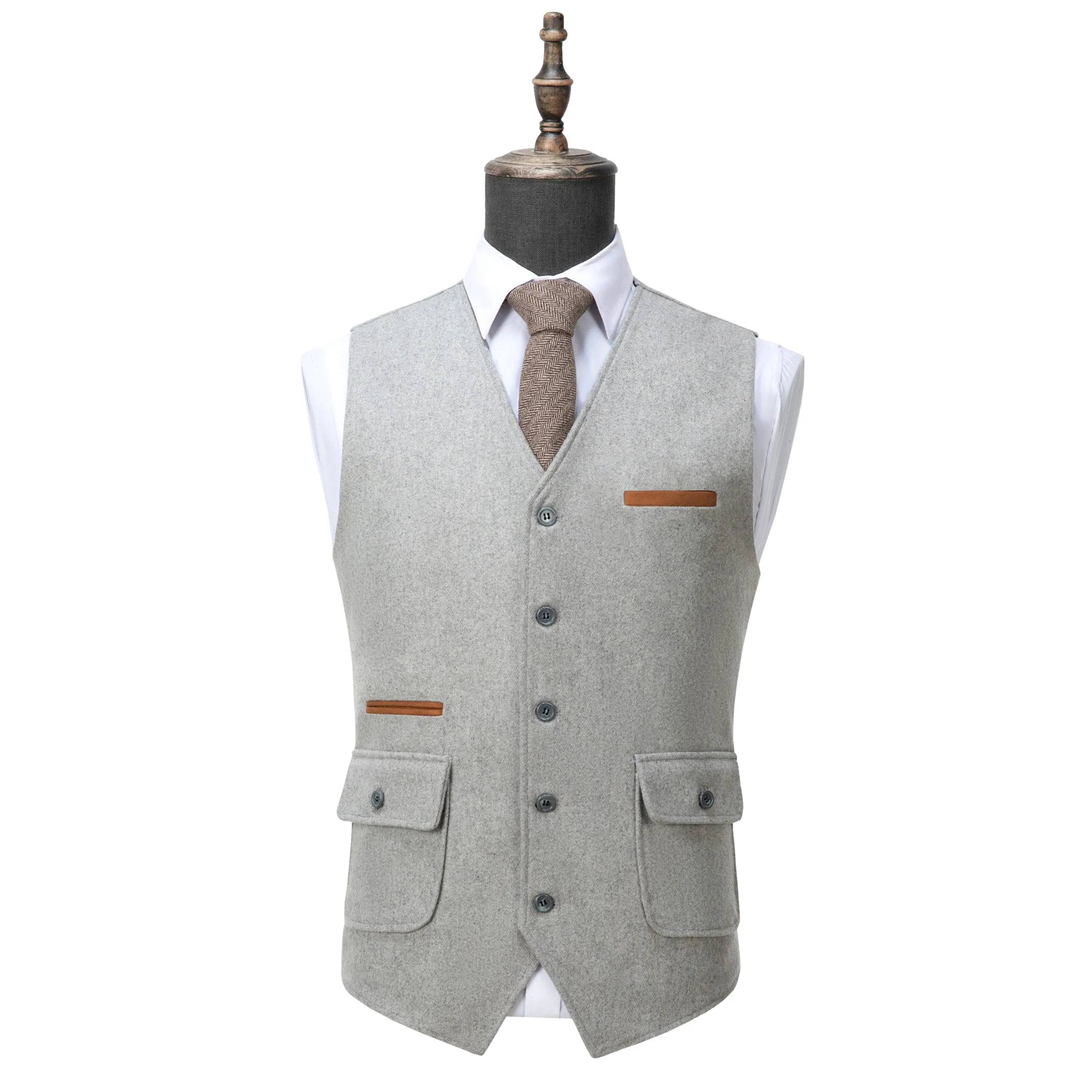 Men's Business V Neck Tweed Classic Flat Waistcoat