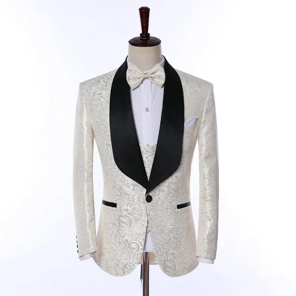 Men's Floral Tuxedo Suit Jacket Patterned Slim Fit Dinner Jacket (Blazer vest Pants)