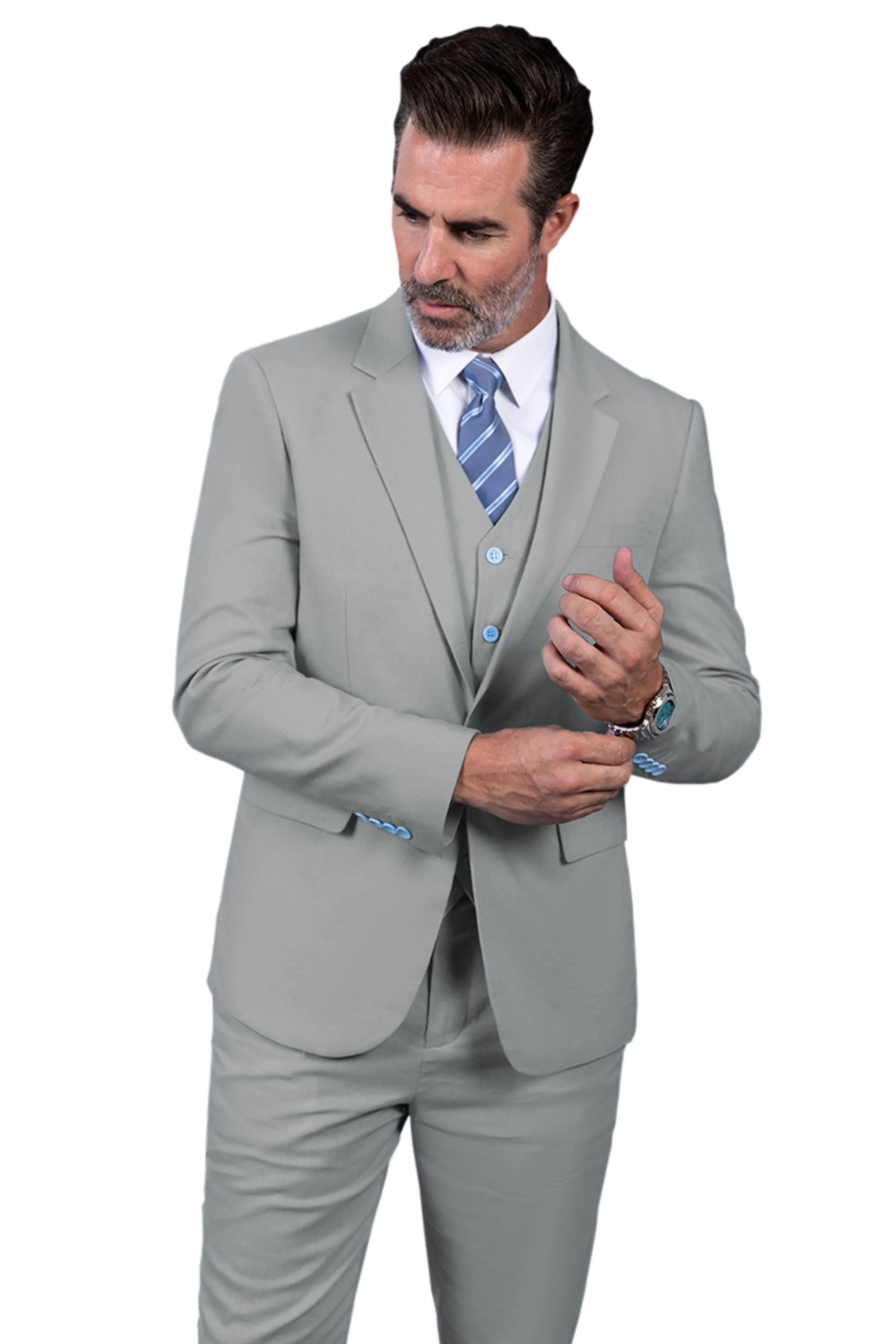 Men's Linen 3 Pieces Regular Fit Notch Lapel Mens Suit (Blazer vest Pants)