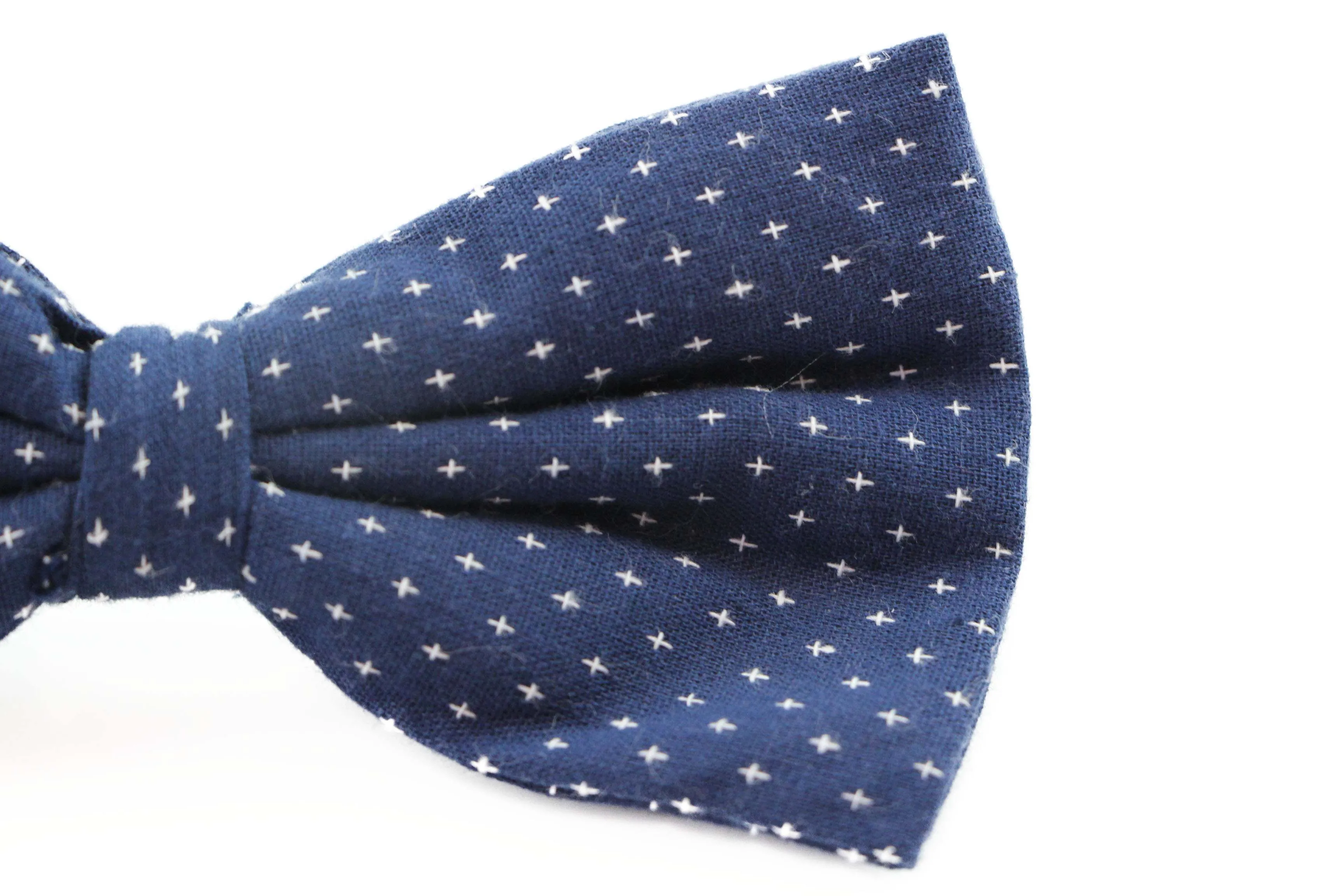 Mens Navy With White Star Cotton Bow Tie