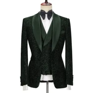 Men's Shiny Sequins 3 Piece Suit Blazer One Button Double Breasted Wedding Prom Tuxedo(Blazer   Vest   Pants)