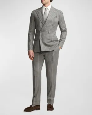 Men's Striped Suit 2 Piece Double Breasted Peak Lapel Blazer (Blazer Pants)