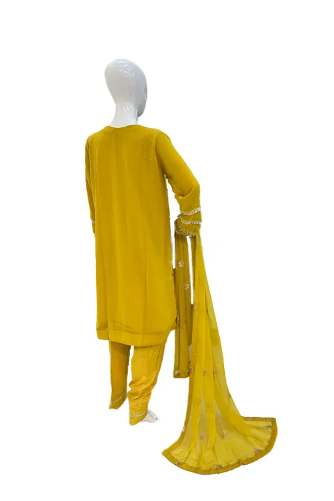 Mustered Yellow & Thread work Ladies Suit