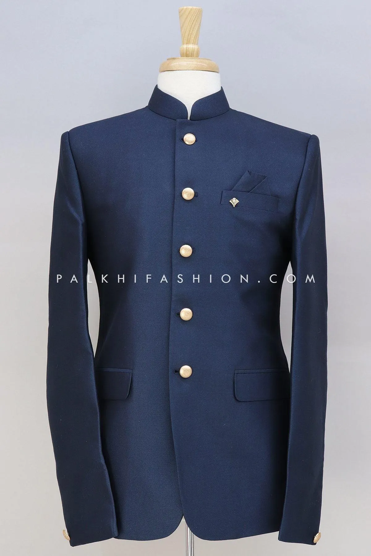 Navy Blue Soft Silk Jodhpuri Suit From Palkhi Fashion