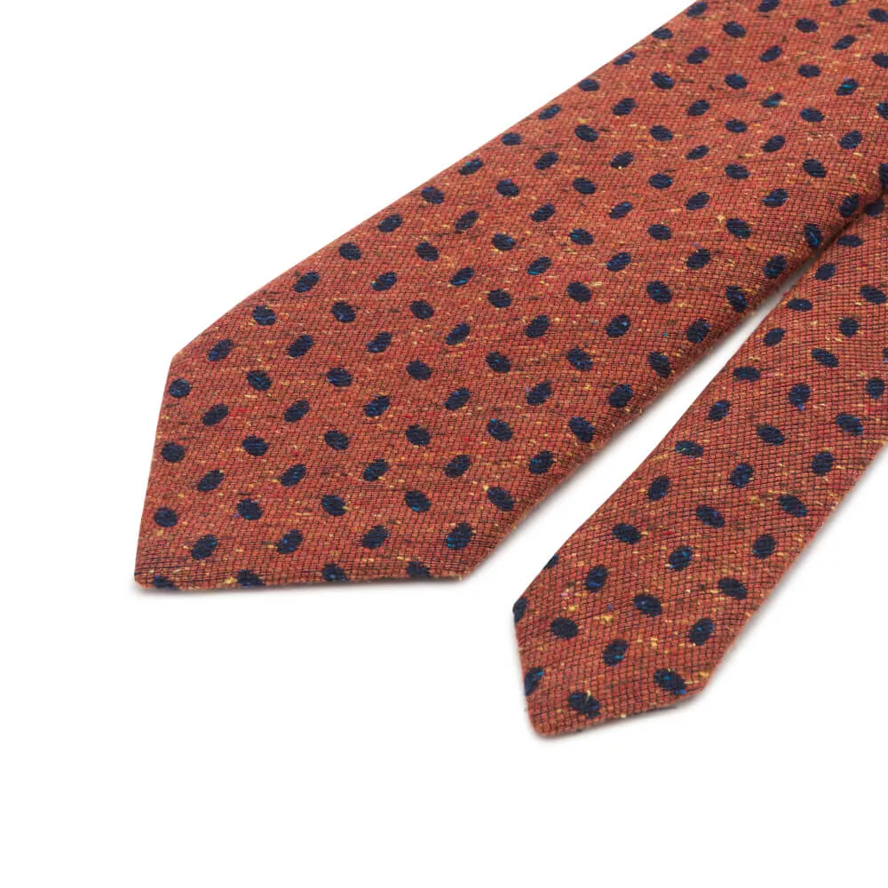 Orange and Blue Oval Motif Cotton Silk Wool Tie