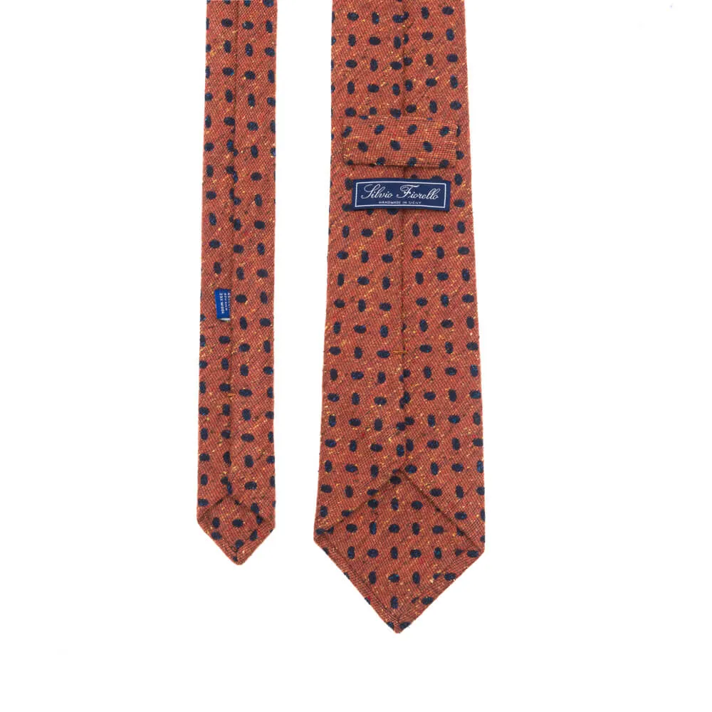 Orange and Blue Oval Motif Cotton Silk Wool Tie