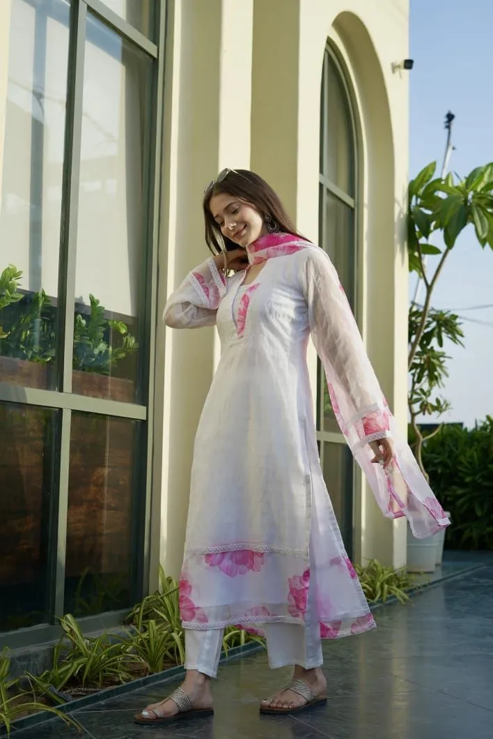 Outstanding White Color Organza Salwar Suit