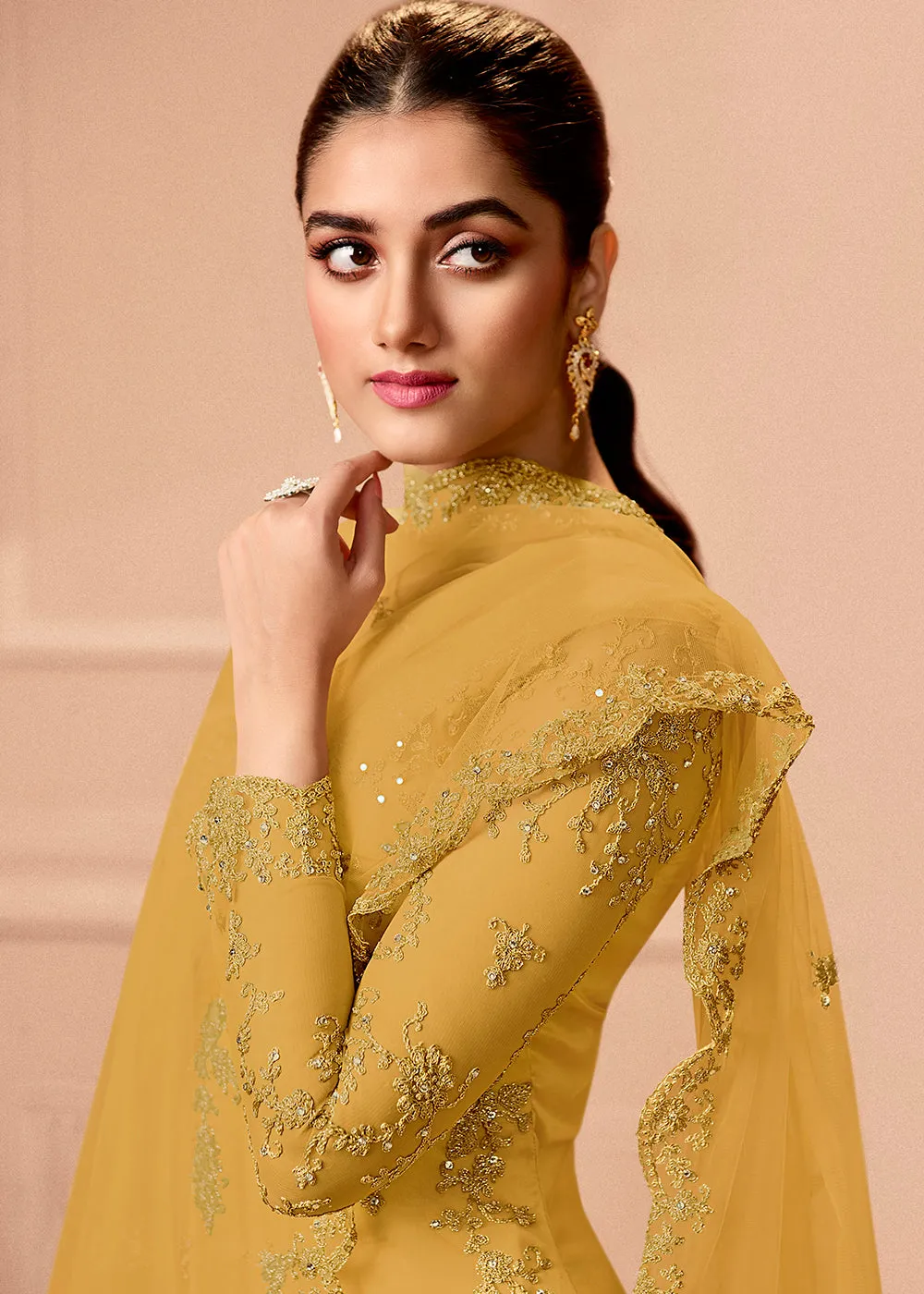 Pant Style Haldi Yellow Embroidered Wedding Salwar Suit