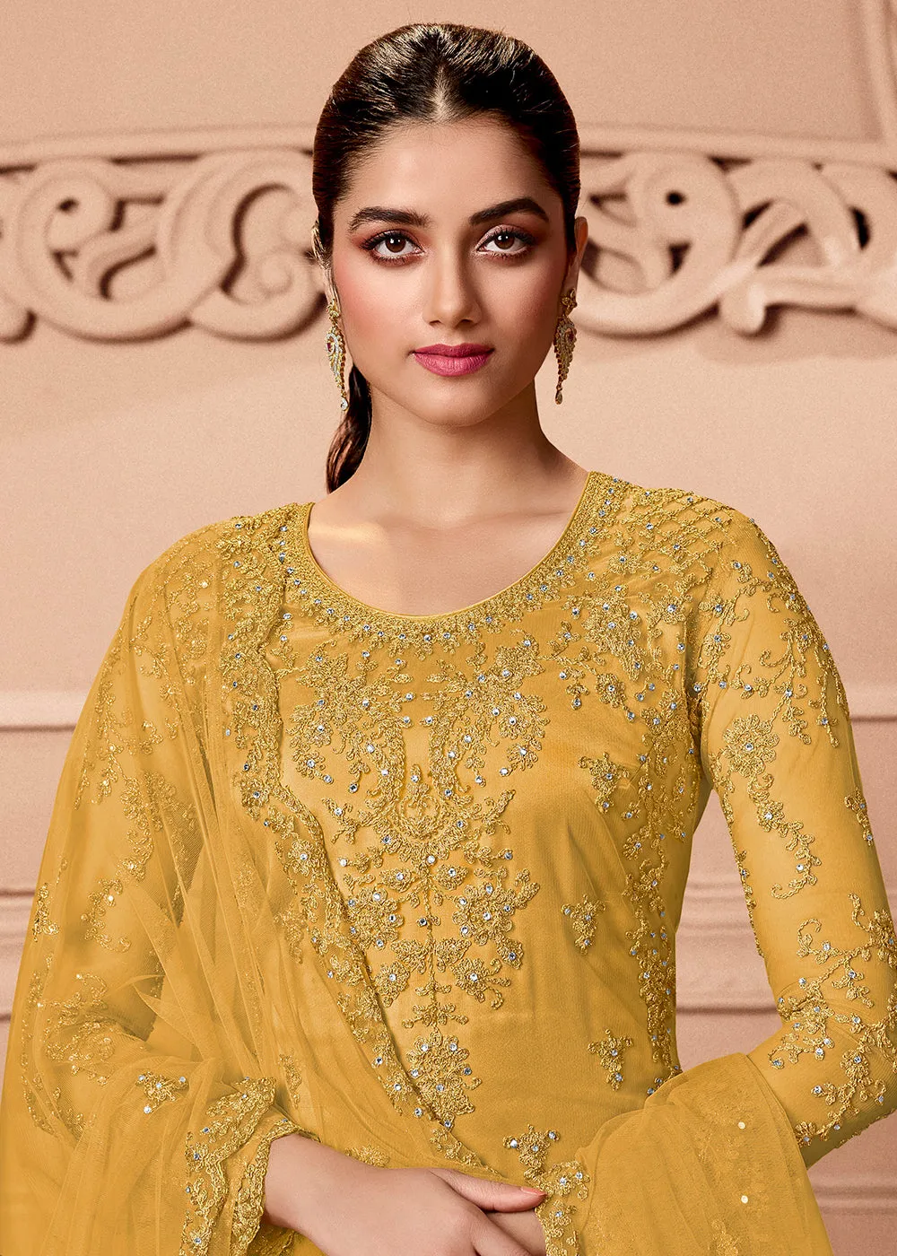 Pant Style Haldi Yellow Embroidered Wedding Salwar Suit