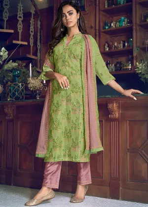 Pant Style Pear Green Embroidered Designer Suit